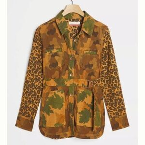 Anthro Pilcro Camo/l Animal Print Denim Utility Jacket with Belt Women's Size XS